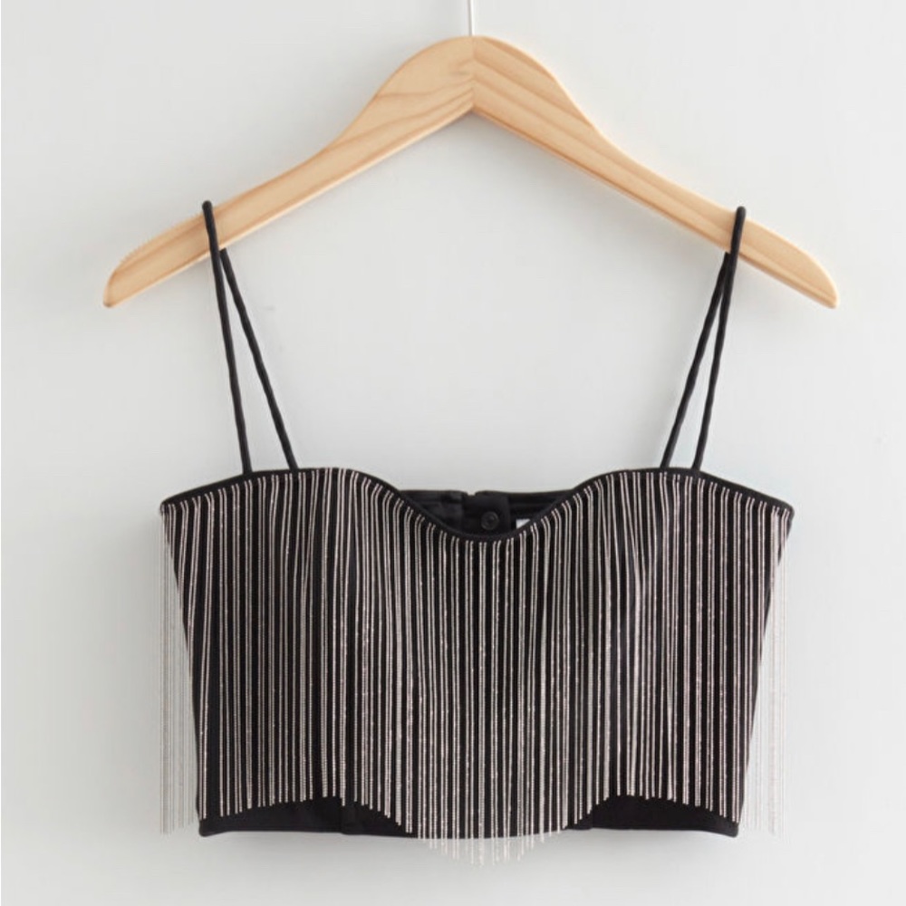 & Other Stories Fringed Rhinestone Cropped Top - Size 6